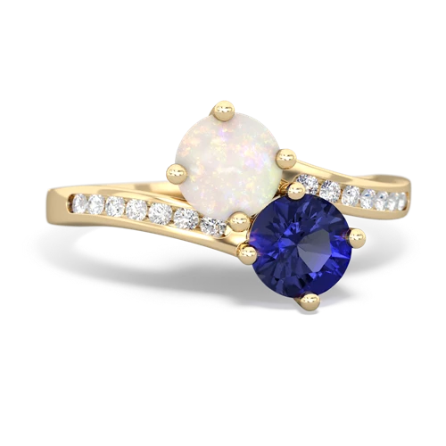 Opal Genuine Opal with Lab Created Sapphire Keepsake Two Stone ring Ring
