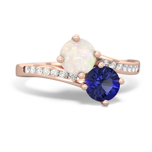 opal-lab sapphire two stone channel ring