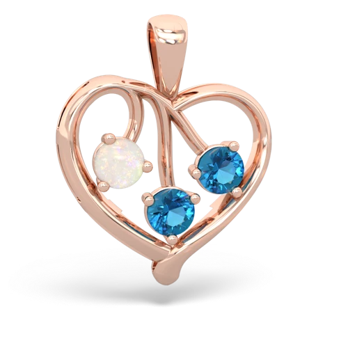 Opal Genuine Opal with Genuine London Blue Topaz and Genuine Pink Tourmaline Glowing Heart pendant Pendant