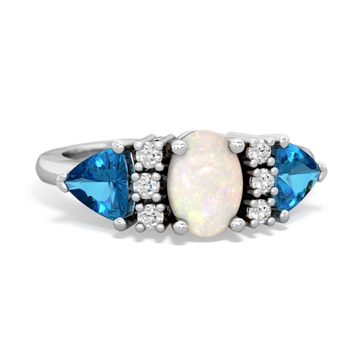 Opal Genuine Opal with Genuine London Blue Topaz and Genuine Garnet Antique Style Three Stone ring Ring