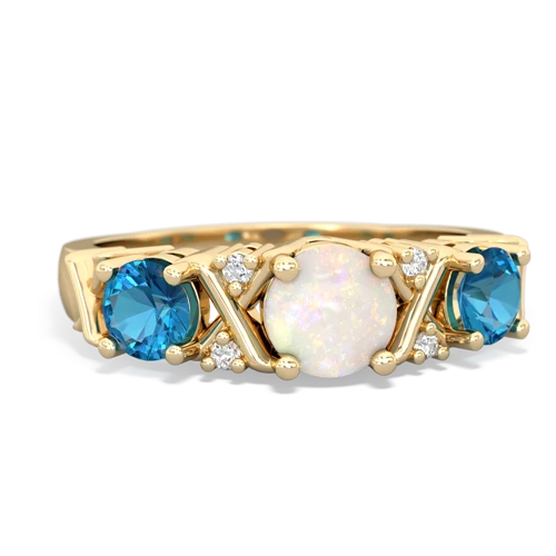 Opal Genuine Opal with Genuine London Blue Topaz and Genuine Pink Tourmaline Hugs and Kisses ring Ring