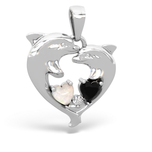 Opal Genuine Opal with Genuine Black Onyx Dolphin Heart pendant Pendant
