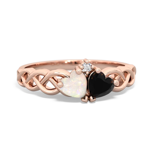 Opal Genuine Opal with Genuine Black Onyx Heart to Heart Braid ring Ring