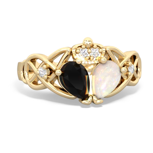 Opal Genuine Opal with Genuine Black Onyx Two Stone Claddagh ring Ring