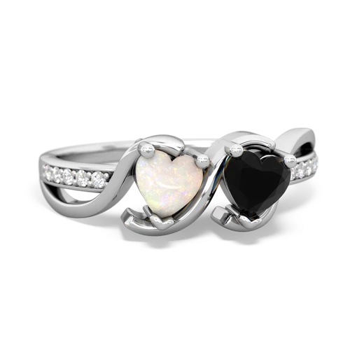 opal-onyx double heart ring