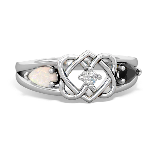 opal-onyx double heart ring