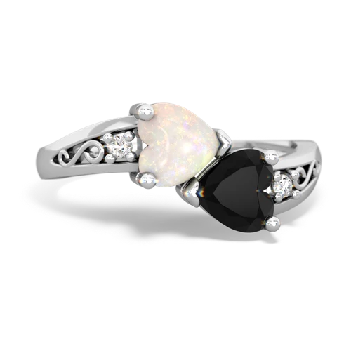 Opal Genuine Opal with Genuine Black Onyx Snuggling Hearts ring Ring