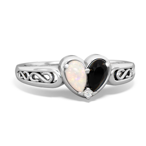 Opal Genuine Opal with Genuine Black Onyx filligree Heart ring Ring