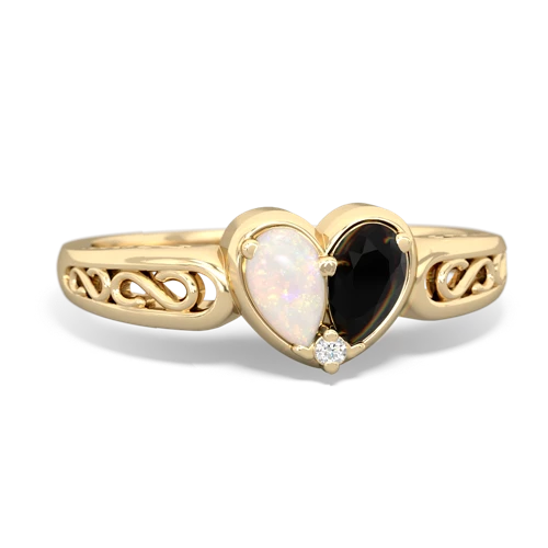 Opal Genuine Opal with Genuine Black Onyx filligree Heart ring Ring