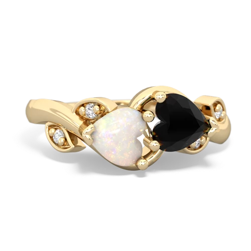 Opal Genuine Opal with Genuine Black Onyx Floral Elegance ring Ring