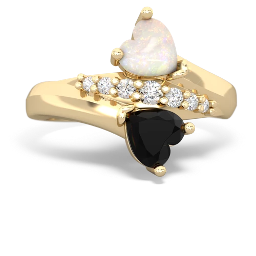 Opal Genuine Opal with Genuine Black Onyx Heart to Heart Bypass ring Ring