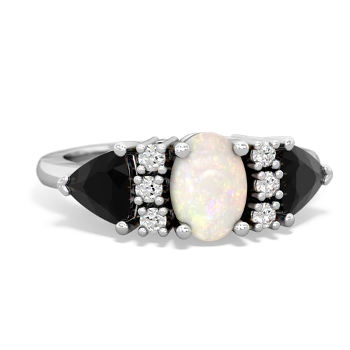 Opal Genuine Opal with Genuine Black Onyx and Genuine Opal Antique Style Three Stone ring Ring