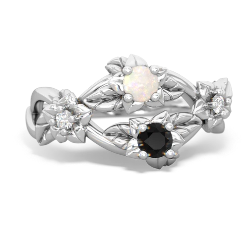 Opal Genuine Opal with Genuine Black Onyx Sparkling Bouquet ring Ring