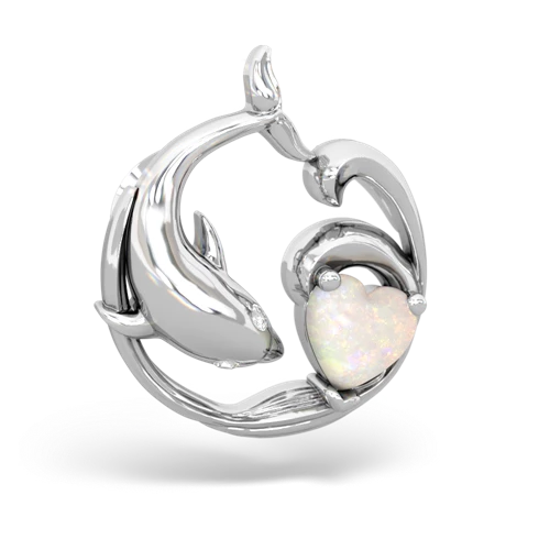 opal dolphin heart pendant