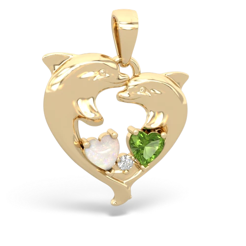Opal Genuine Opal with Genuine Peridot Dolphin Heart pendant Pendant