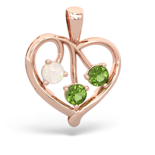 Genuine Opal with Genuine Peridot and Lab Created Pink Sapphire Glowing Heart pendant