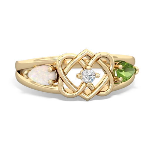 Opal Genuine Opal with Genuine Peridot Hearts Intertwined ring Ring
