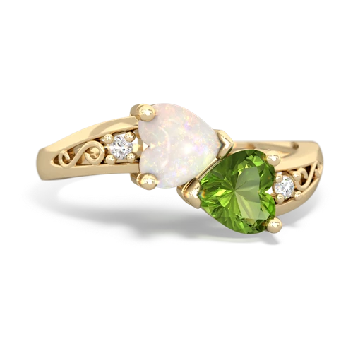 Opal Genuine Opal with Genuine Peridot Snuggling Hearts ring Ring