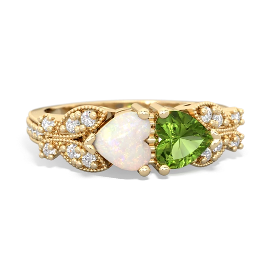 Opal Genuine Opal with Genuine Peridot Diamond Butterflies ring Ring