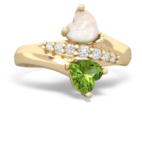 Opal Genuine Opal with Genuine Peridot Heart to Heart Bypass ring Ring