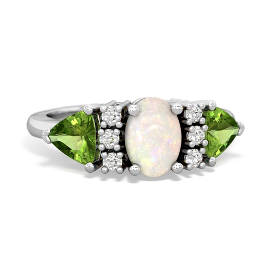 Opal Genuine Opal with Genuine Peridot and Genuine Pink Tourmaline Antique Style Three Stone ring Ring