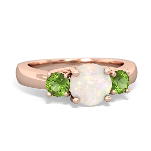 Genuine Opal with Genuine Peridot and Lab Created Pink Sapphire Three Stone Trellis ring