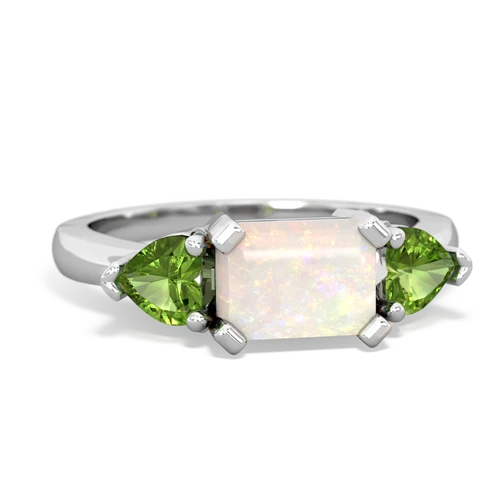 Genuine Opal with Genuine Peridot and Lab Created Pink Sapphire Three Stone ring
