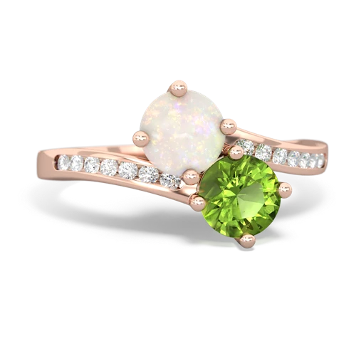 opal-peridot two stone channel ring