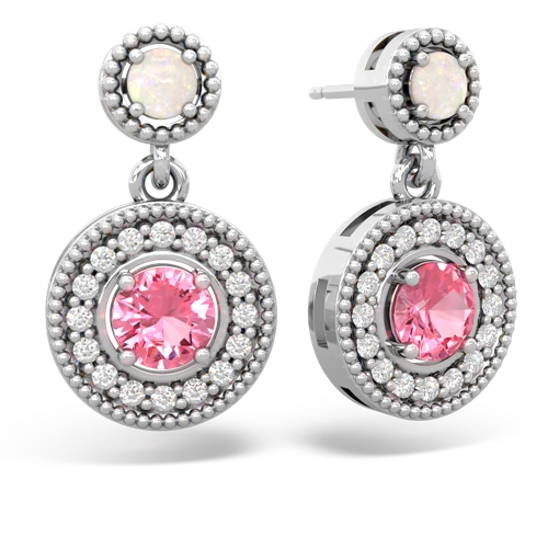 opal-pink sapphire halo earrings