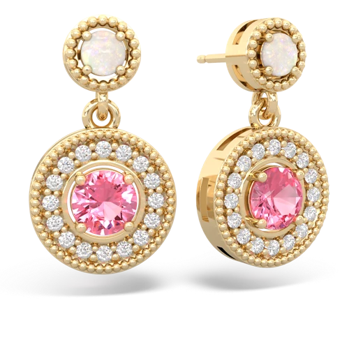opal-pink sapphire halo earrings