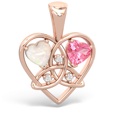 Opal Genuine Opal with Lab Created Pink Sapphire Celtic Trinity Heart pendant Pendant