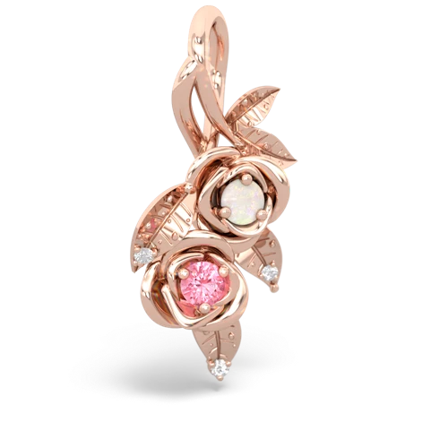 Opal Genuine Opal with Lab Created Pink Sapphire Rose Vine pendant Pendant