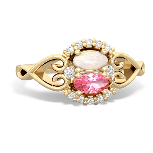 Opal Genuine Opal with Lab Created Pink Sapphire Love Nest ring Ring