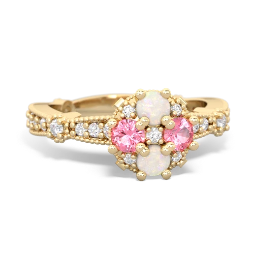 Opal Genuine Opal with Lab Created Pink Sapphire Milgrain Antique Style ring Ring