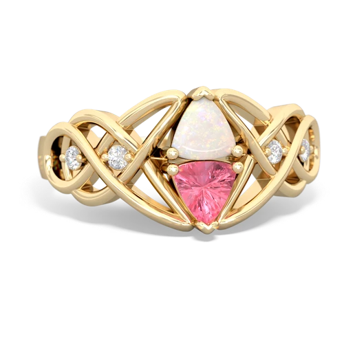 Opal Genuine Opal with Lab Created Pink Sapphire Keepsake Celtic Knot ring Ring
