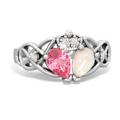Opal Genuine Opal with Lab Created Pink Sapphire Two Stone Claddagh ring Ring