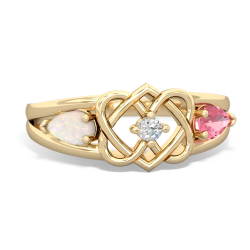 Opal Genuine Opal with Lab Created Pink Sapphire Hearts Intertwined ring Ring
