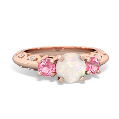 Opal Genuine Opal with Lab Created Pink Sapphire Art Deco ring Ring