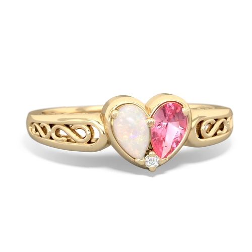 Opal Genuine Opal with Lab Created Pink Sapphire filligree Heart ring Ring