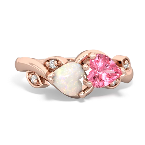 Opal Genuine Opal with Lab Created Pink Sapphire Floral Elegance ring Ring