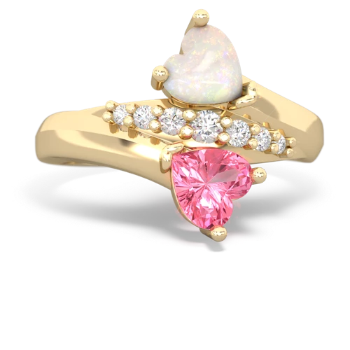 Opal Genuine Opal with Lab Created Pink Sapphire Heart to Heart Bypass ring Ring