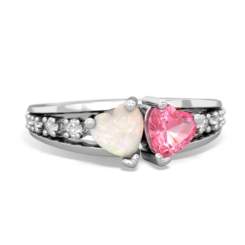 Opal Genuine Opal with Lab Created Pink Sapphire Heart to Heart ring Ring