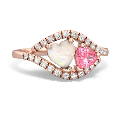 opal-pink sapphire mother child ring