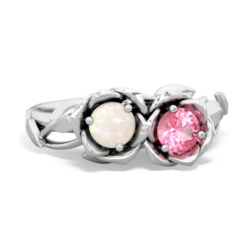 Opal Genuine Opal with Lab Created Pink Sapphire Rose Garden ring Ring