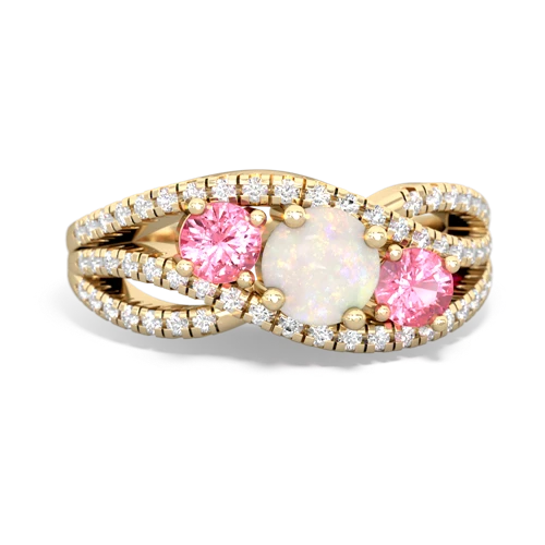opal-pink sapphire three stone pave ring