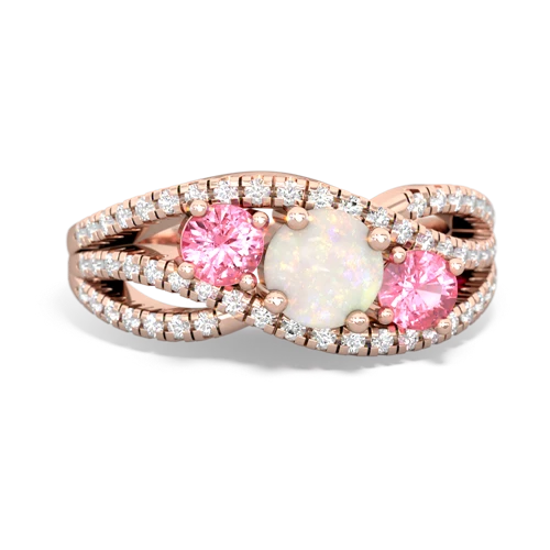 opal-pink sapphire three stone pave ring