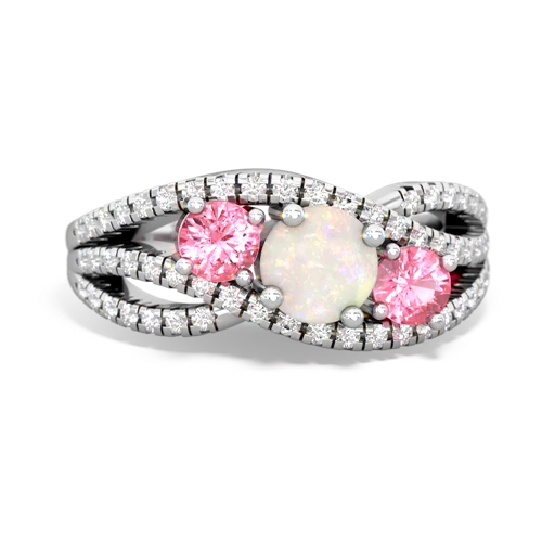 opal-pink sapphire three stone pave ring