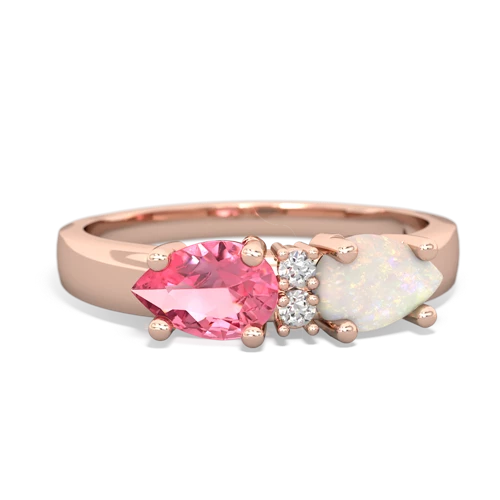 Opal Genuine Opal with Lab Created Pink Sapphire Pear Bowtie ring Ring