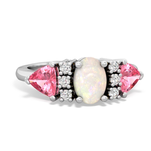 Opal Genuine Opal with Lab Created Pink Sapphire and  Antique Style Three Stone ring Ring