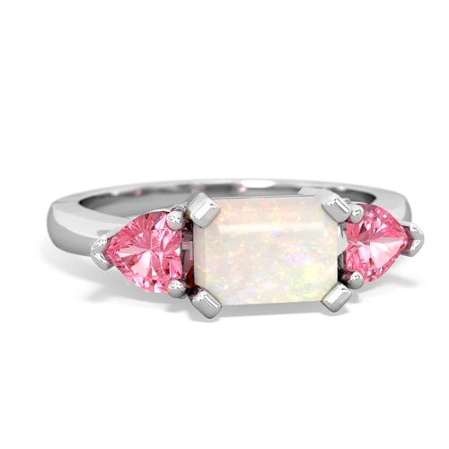 Opal Genuine Opal with Lab Created Pink Sapphire and  Three Stone ring Ring